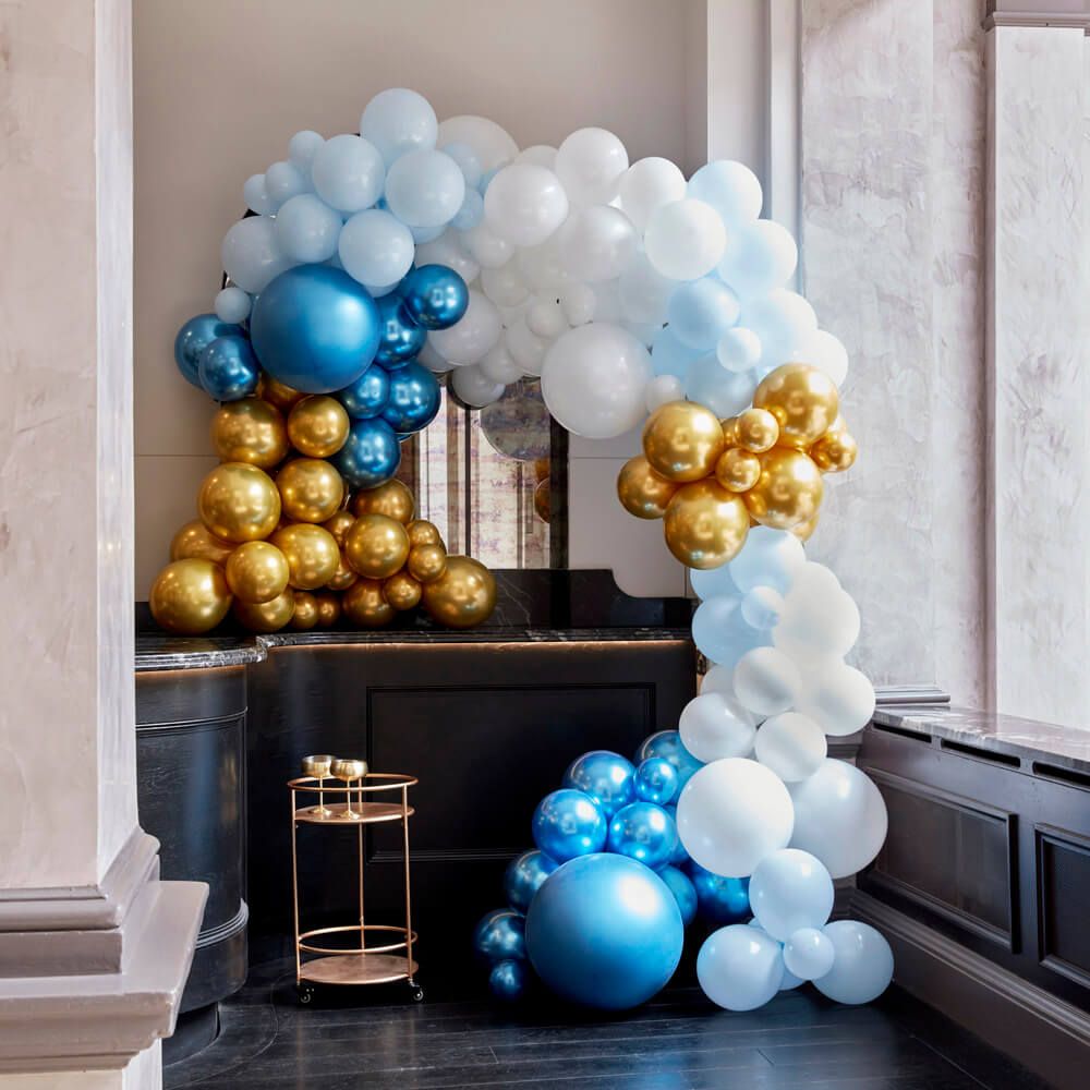 Σύνθεση Αψίδας Μπαλονιών Luxe Μπλε & Χρυσά 