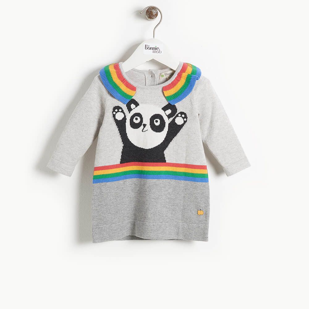 Britt -Baby Girl Panda Knit Dress –Grey
