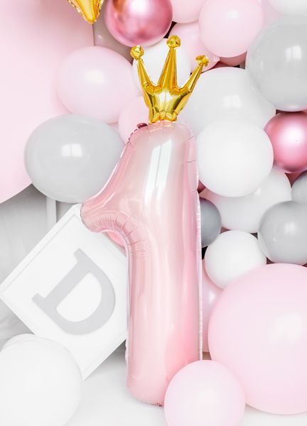 Μπαλόνι αριθμός 1 με κορώνα - Ροζ