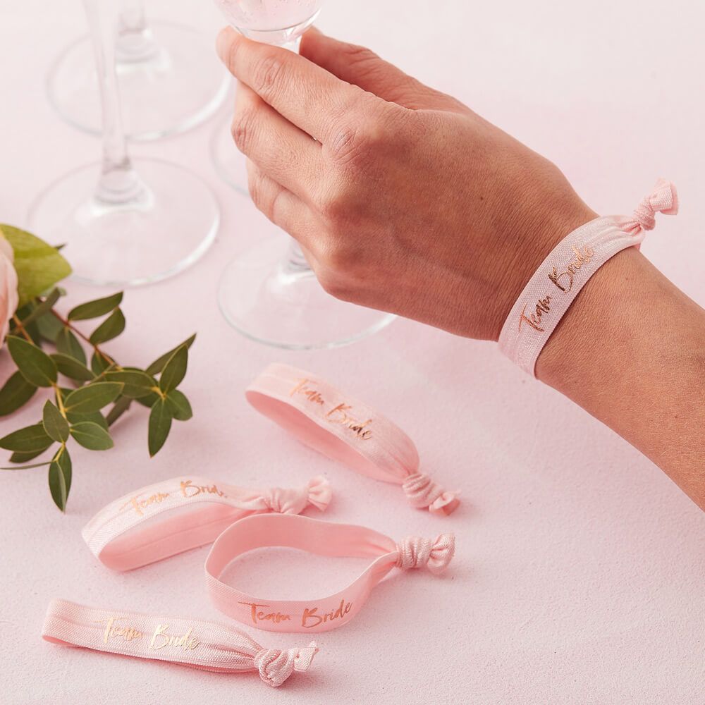 Pink Team Bride Wrist Bands - Floral Hen Party