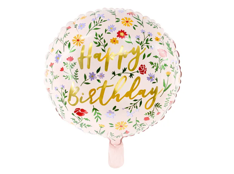 Μπαλόνι Happy Birthday ροζ φλοραλ