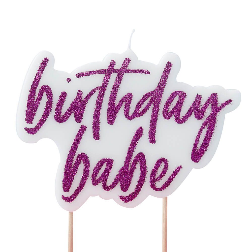 Hot Pink Glitter Birthday Babe Candle