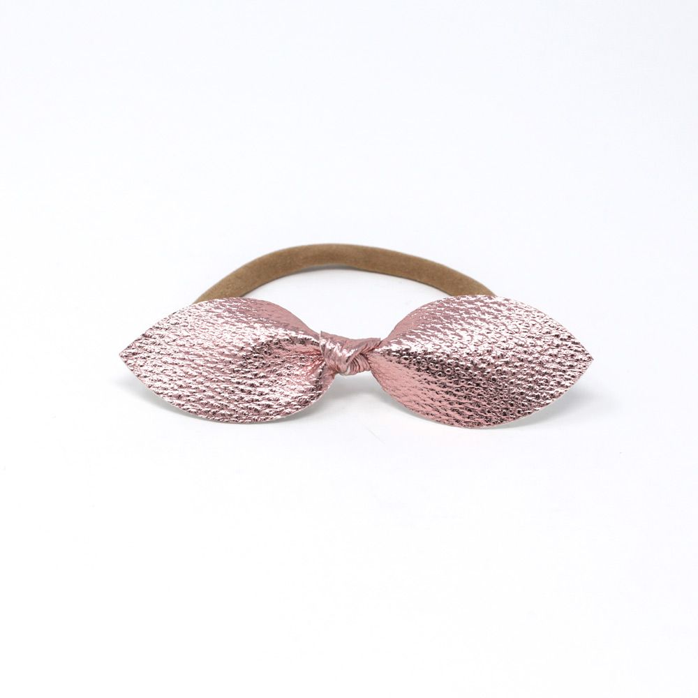 Big Rose Gold Leather Bow 