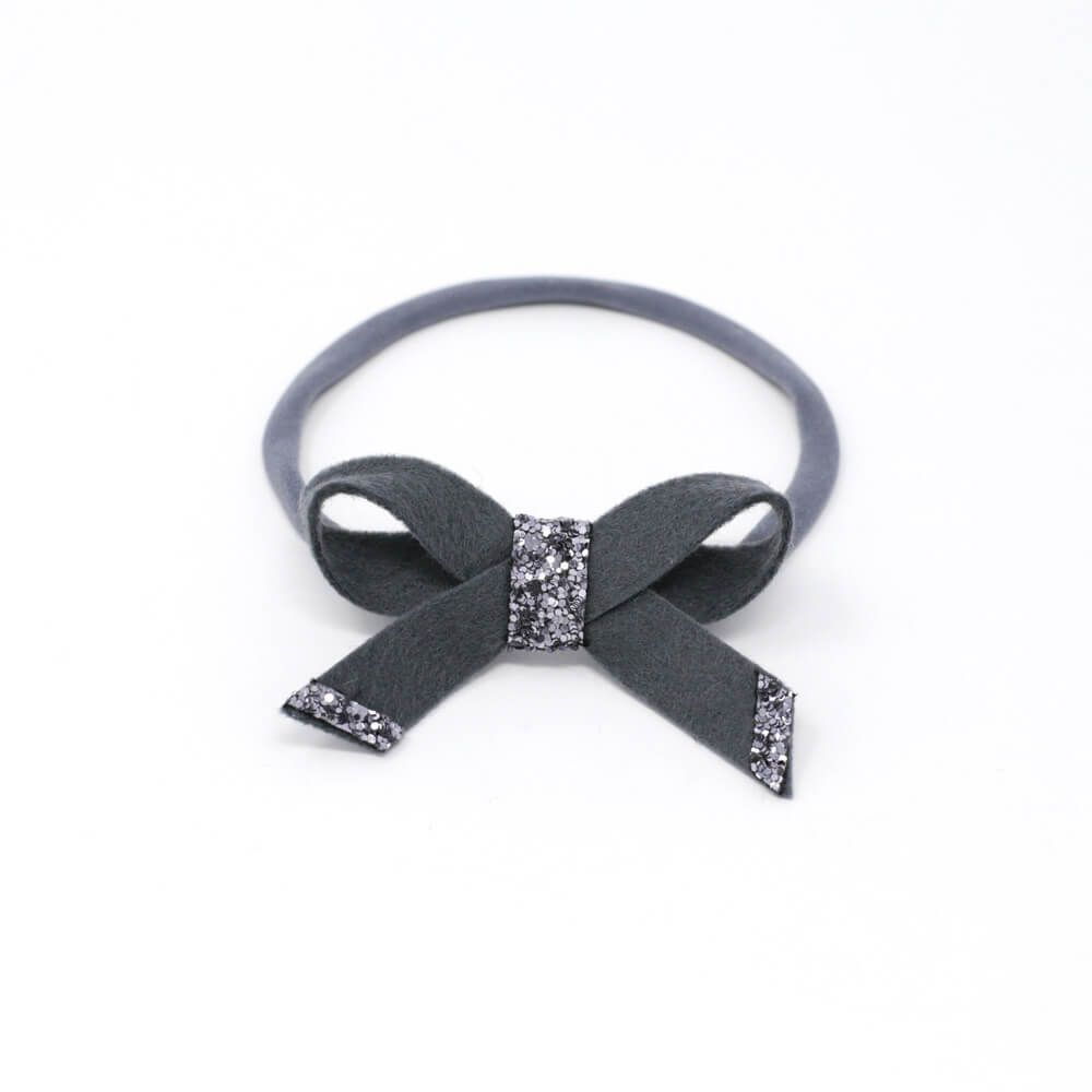Simple Tie Bow with Glitter - Dark Grey