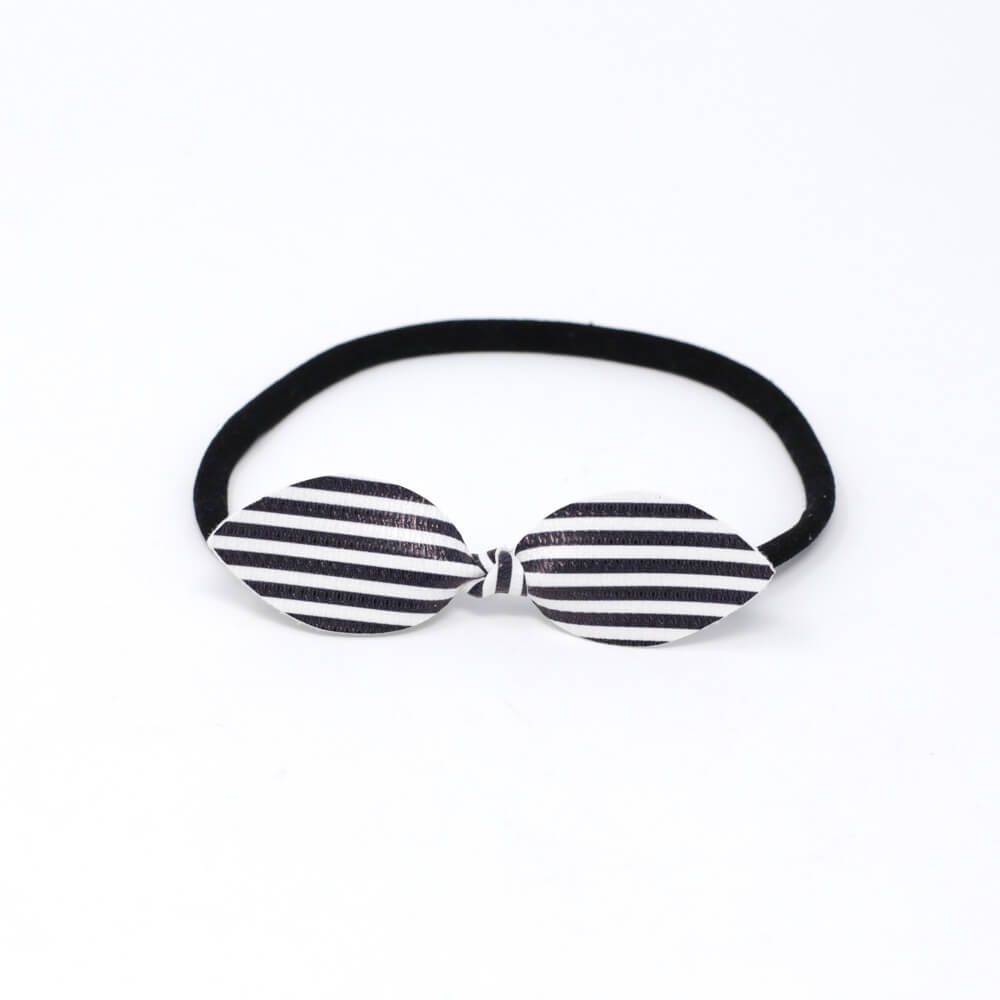 Black & White Stripe Leather Bow 