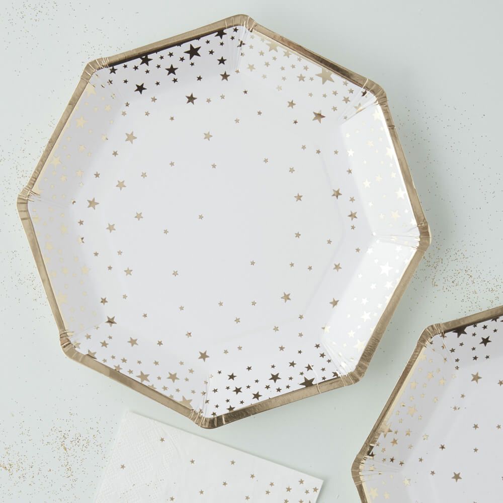 Gold Foiled Star Paper Plates 
