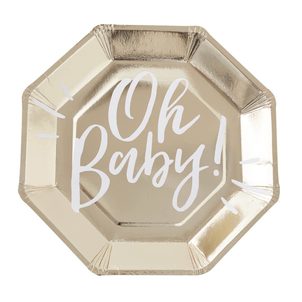 Gold Foiled Oh Baby! Paper Plates 