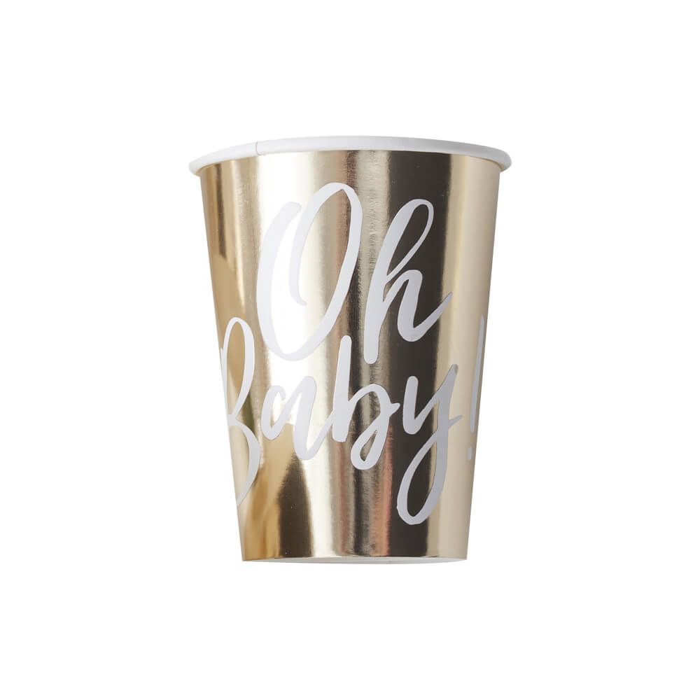 Gold Foiled Oh Baby! Paper Cups 