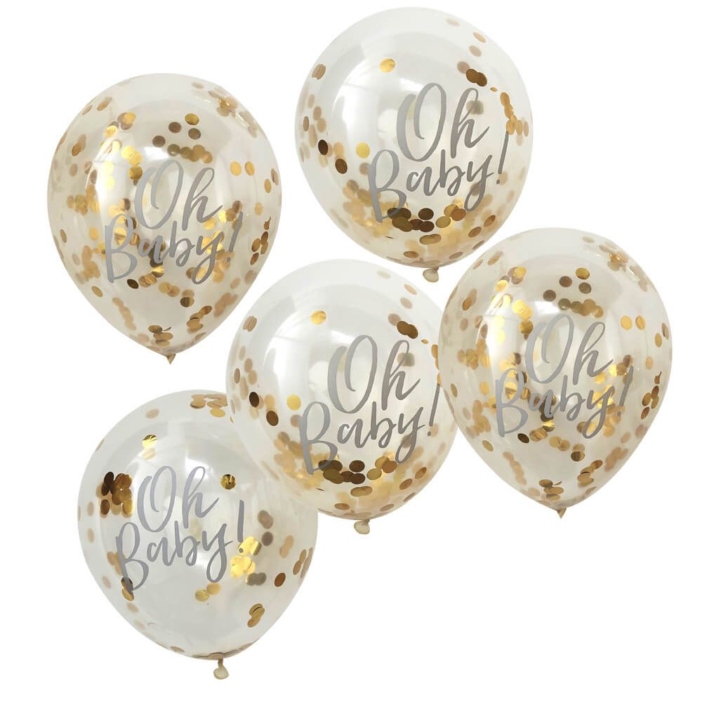 Oh Baby! Printed Gold Confetti Balloons 