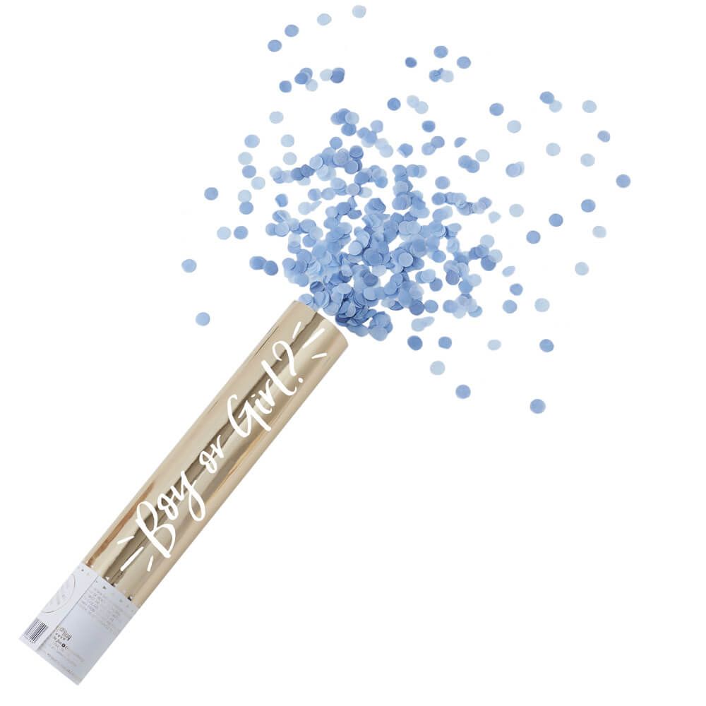 Large Gold  Foiled Blue Gender Reveal Compressed Air Confetti Cannon Shooter - Oh Baby! 