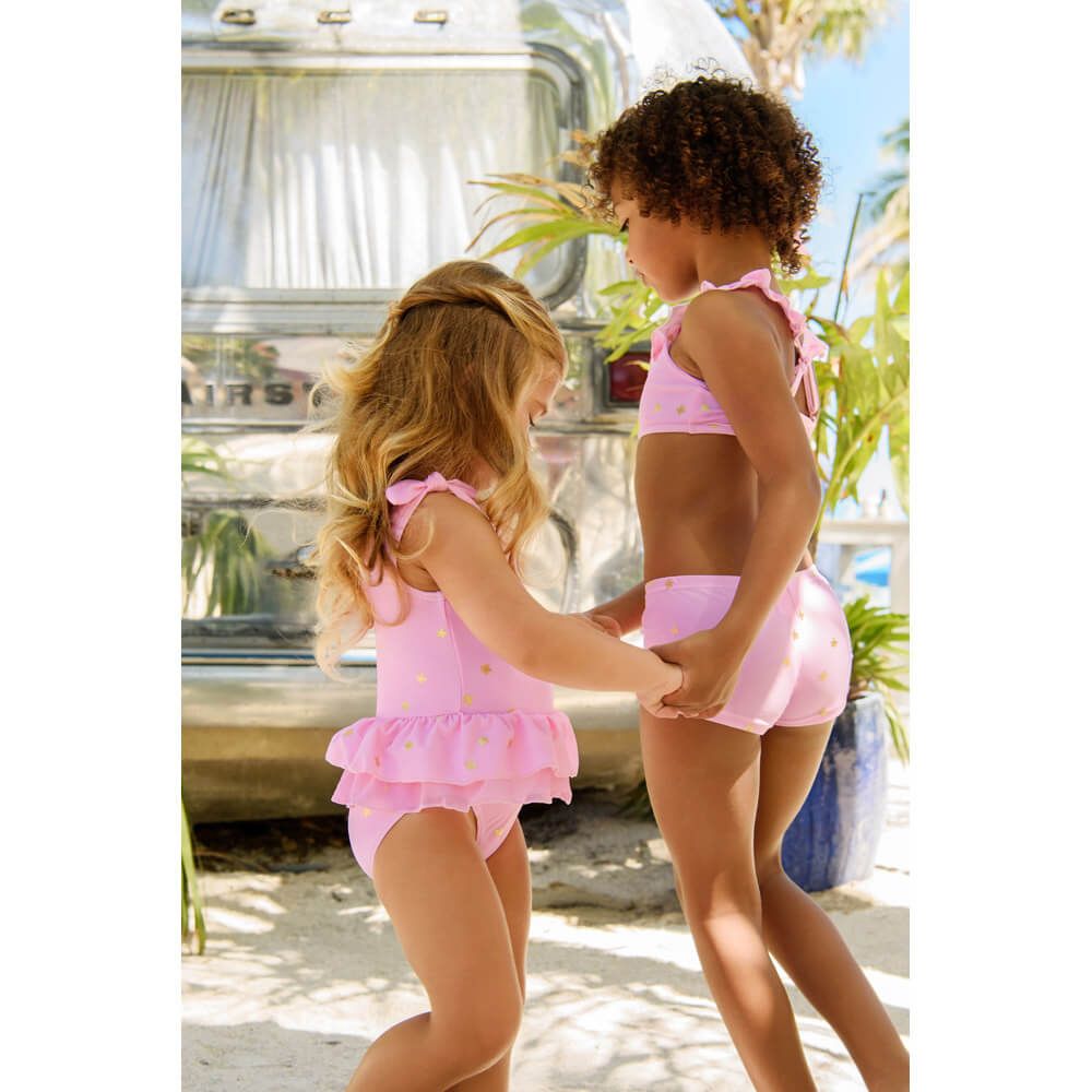 Skirted bathing suit - Pink Gold Star - Pink