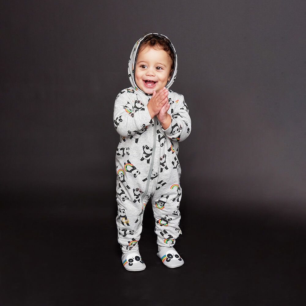 Play- Baby Hooded Panda Lined with Fur –Grey