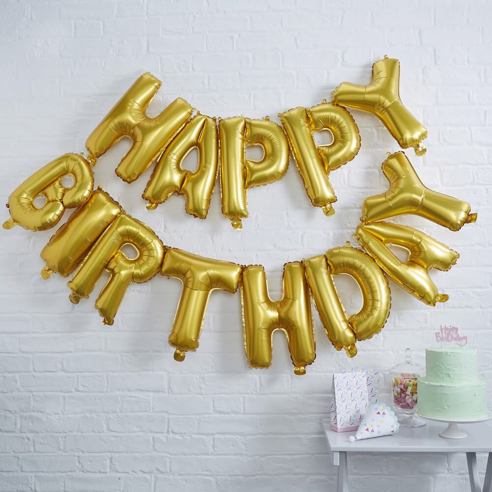 Gold Happy Birthday Foil Balloon Bunting 
