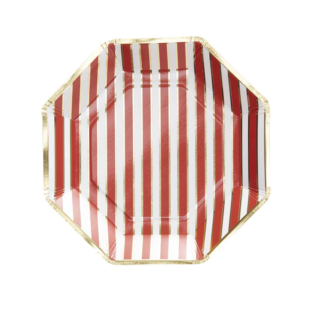 Gold Foiled Candy Cane Stripe Paper Plates 