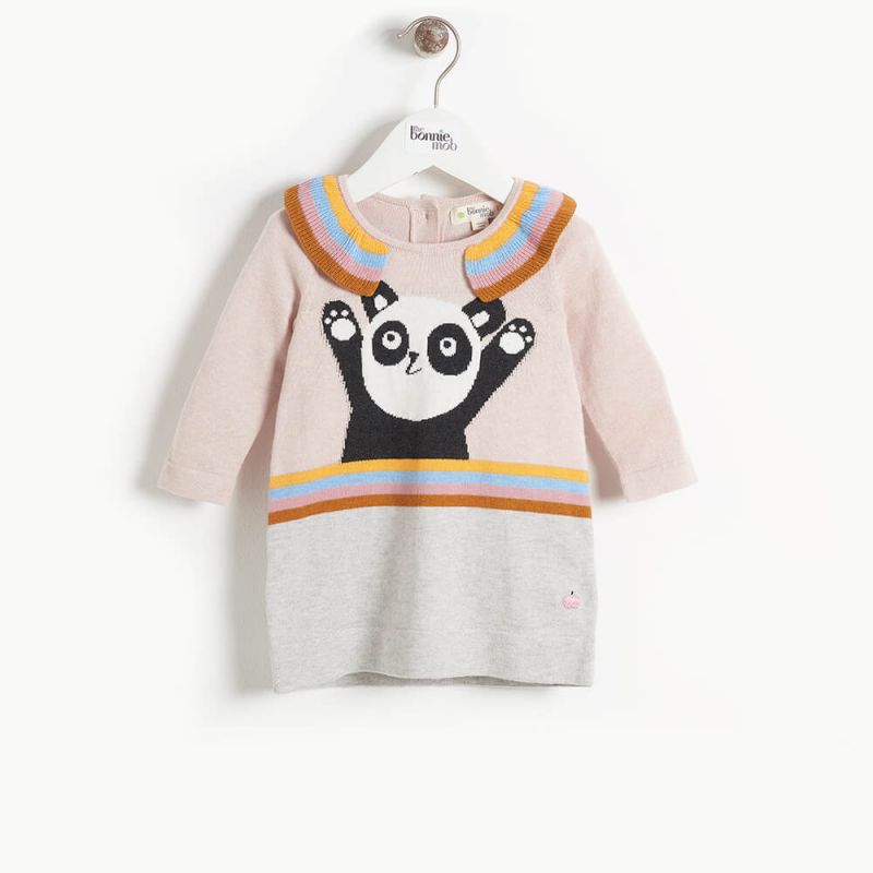 Britt -Baby Girl Panda Knit Dress-Pale Pink